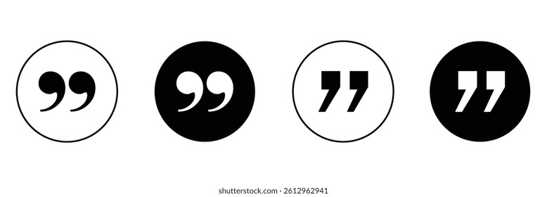Quote right icon set. double quotation vector symbol. discussion dialog remark open and close quote sign in black filled and outlined style vector design . Vector Illustration . EPS 10 .