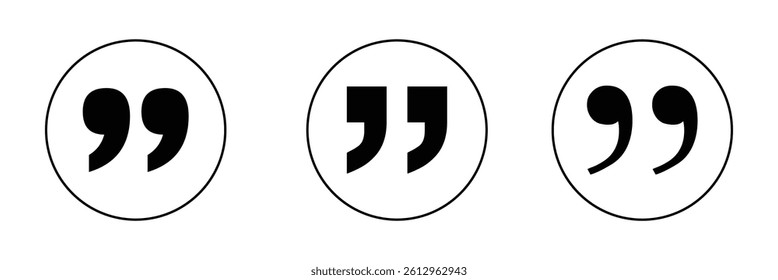 Quote right icon set. double quotation vector symbol. discussion dialog remark open and close quote sign in black filled and outlined style vector design . Vector Illustration . EPS 10 .