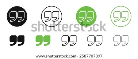 Quote right icons in black and green colors collection