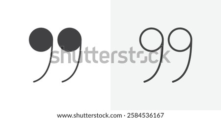 Quote right icons vectors illustrations in black fill and liner versions