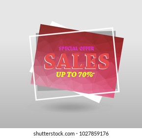 Quote sale banner.  with polygonal triangles, 3d mesh polygons, rounds, lines, explosion for business and sale shopping. Vector eps 10 format.