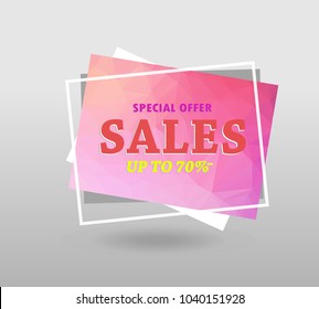 Quote sale banner.  with polygonal triangles, 3d mesh polygons, rounds, lines, explosion for business and sale shopping. Vector eps 10 format.