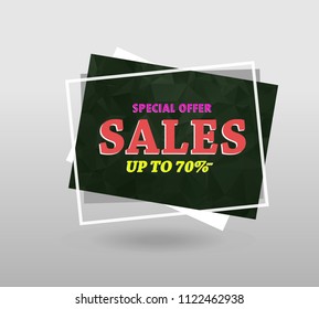 Quote sale banner.  with polygonal triangles, 3d mesh polygons, rounds, lines, explosion for business and sale shopping. Vector eps 10 format.