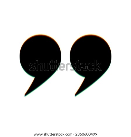 Quote sign. Black Icon with vertical effect of color edge aberration at white background. Illustration.