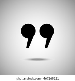 Quote sign icon. Flat style. Grey background. Vector illustration.