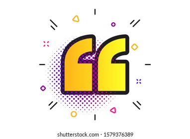 Quote sign icon. Halftone dots pattern. Quotation mark symbol. Double quotes at the beginning of words. Classic flat quote icon. Vector