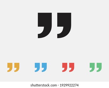 Quote sign icon. Quotation mark symbol. Double quotes. Filled icon. Set of colorful flat design. 