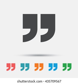 Quote Sign Icon. Quotation Mark Symbol. Double Quotes At The End Of Words. Graphic Element On White Background. Colour Clean Flat Quote Icons. Vector