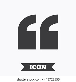 Quote sign icon. Quotation mark symbol. Double quotes at the beginning of words. Graphic design element. Flat quotes symbol on white background. Vector