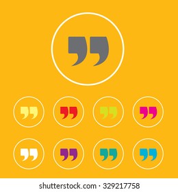 Quote sign icon set. Quotation mark in round shape button. Double quotes. 