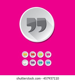 Quote sign icon set. Quotation mark in round shape button. Double quotes.