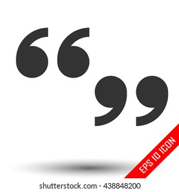 Quote sign icon. Simple flat logo of quote sign on white background. Vector illustration.