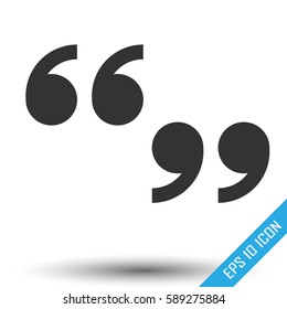 Quote sign icon. Simple flat logo of quote sign on white background. Vector illustration.