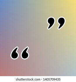 Quote sign illustration. Black icon in white shell at pastel color background. Illustration.