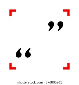 Quote sign illustration. Black icon in focus corners on white background. Isolated.