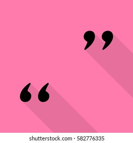 Quote sign illustration. Black icon with flat style shadow path on pink background.