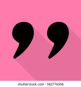Quote sign illustration. Black icon with flat style shadow path on pink background.