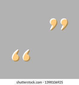 Quote sign illustration. Emboss effect with light orange icon on gray background.