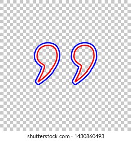 Quote sign illustration. Red, white and contour icon at transparent background. Illustration.