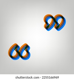Quote sign illustration. Stroked Icon in orange, azure and old lavender Colors at gray Background. Illustration.
