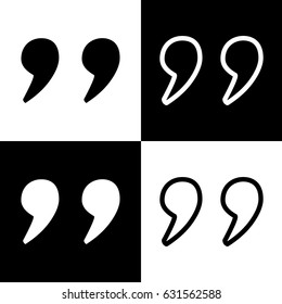 Quote sign illustration. Vector. Black and white icons and line icon on chess board.