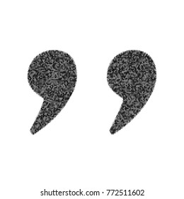 Quote sign illustration. Vector. Black icon from many ovelapping circles with random opacity on white background. Noisy. Isolated.