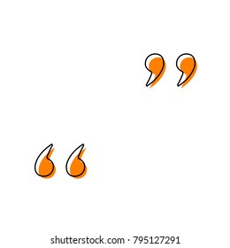Quote sign illustration. Vector. Black line icon with shifted flat orange filled icon on white background. Isolated.
