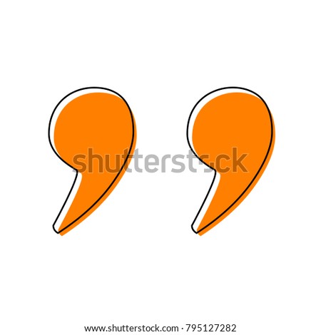 Quote sign illustration. Vector. Black line icon with shifted flat orange filled icon on white background. Isolated.