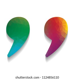 Quote sign illustration. Vector. Colorful icon with bright texture of mosaic with soft shadow on white background. Isolated.