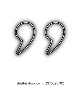 Quote sign illustration. Vector. Double contour black icon with soft shadow at white background. Isolated.