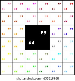 Quote sign illustration. Vector. Felt-pen 33 colorful icons at white and black backgrounds. Colorfull.
