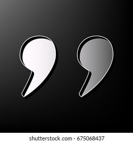 Quote sign illustration. Vector. Gray 3d printed icon on black background.