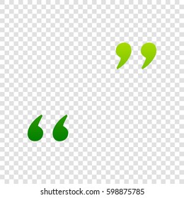 Quote sign illustration. Vector. Green gradient icon on transparent background.