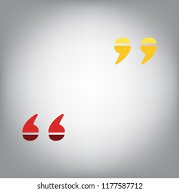 Quote sign illustration. Vector. Horizontally sliced icon with colors from sunny gradient in gray background.
