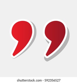 Quote sign illustration. Vector. New year reddish icon with outside stroke and gray shadow on light gray background.