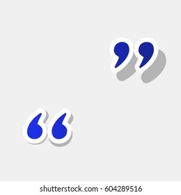 Quote sign illustration. Vector. New year bluish icon with outside stroke and gray shadow on light gray background.