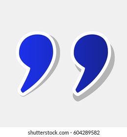 Quote sign illustration. Vector. New year bluish icon with outside stroke and gray shadow on light gray background.
