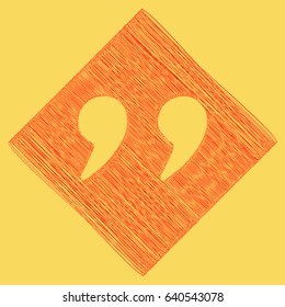 Quote sign illustration. Vector. Red scribble icon obtained as a result of subtraction rhomb and path. Royal yellow background.
