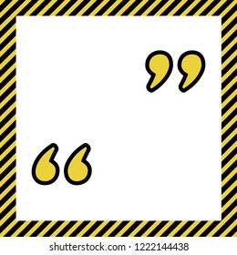 Quote sign illustration. Vector. Warm yellow icon with black contour in frame named as under construction at white background. Isolated.