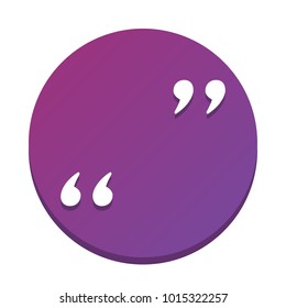 Quote sign illustration. Vector. White icon with flat shadow on purpureus circle at white background. Isolated.