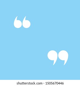 Quote sign illustration. Vector. White icon on blue background.