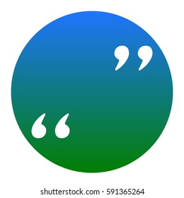 Quote sign illustration. Vector. White icon in bluish circle on white background. Isolated.