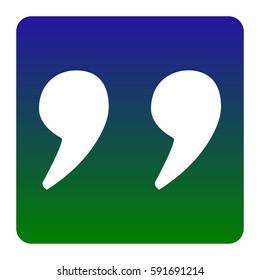 Quote sign illustration. Vector. White icon at green-blue gradient square with rounded corners on white background. Isolated.