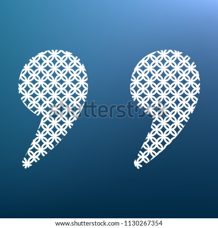 Quote sign illustration. Vector. White textured icon at lapis lazuli gradient background.
