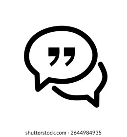 Quote sign outline icon. Quotation mark in speech bubble symbol. Double quotes. Flat quotes web icon on white background. Vector