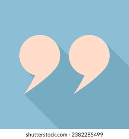 Quote sign. Unbleached silk Icon with very long shadow at dark sky blue background. Illustration.