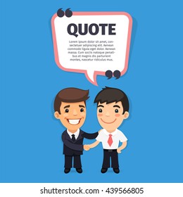 Quote speech banner with flat cartoon boss and trainee. Clipping paths included.
