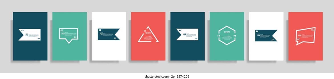 Quote speech box design templates set. Quatation text in bubble brackets frame. Citation empty graphic vector shape for social media inspiration posts. Motivation quote bubbles