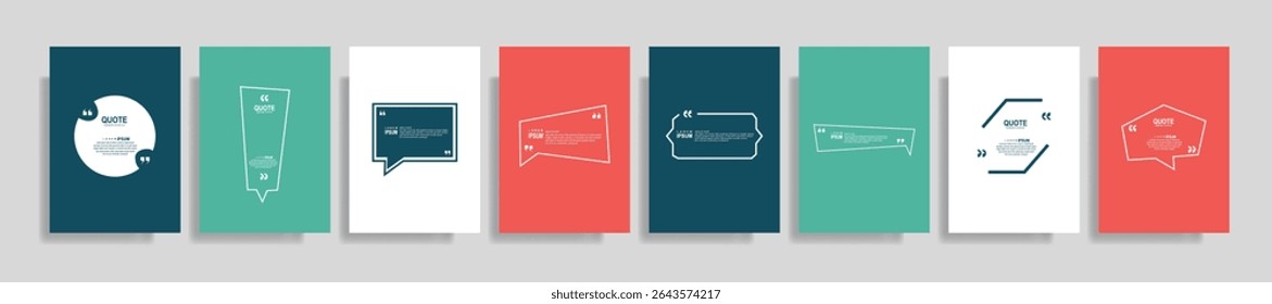 Quote speech box design templates set. Quatation text in bubble brackets frame. Citation empty graphic vector shape for social media inspiration posts. Motivation quote bubbles