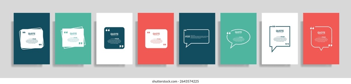 Quote speech box design templates set. Quatation text in bubble brackets frame. Citation empty graphic vector shape for social media inspiration posts. Motivation quote bubbles